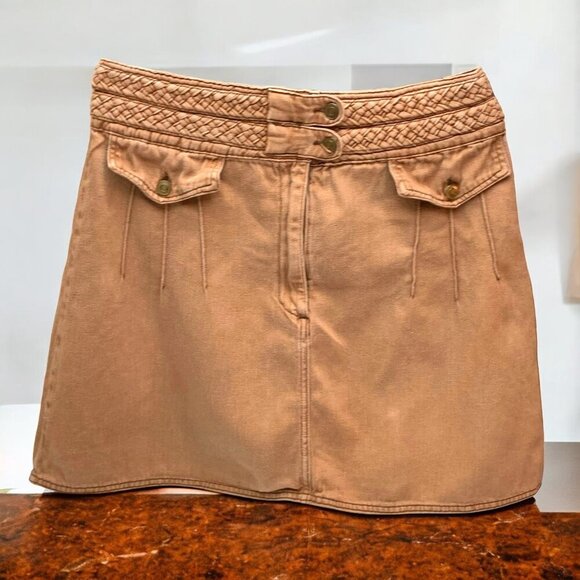 Free People Dresses & Skirts - Free People Hemp Cotton Blend Distressed Brown Braided Wide Waist A Lined‎ Skirt